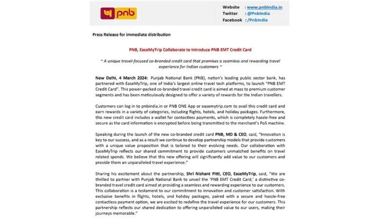 PNB Easemytrip introduces the new “PNB EMT Credit Card”